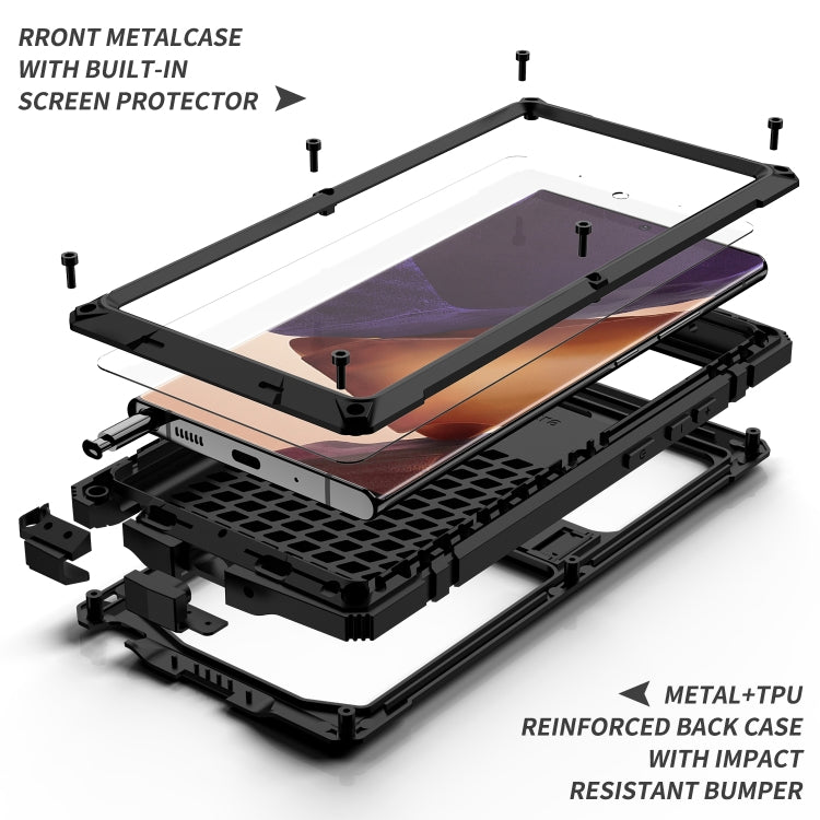 For Samsung Galaxy Note 20 Ultra R-JUST Shockproof Waterproof Dust-proof Metal + Silicone Protective Case with Holder(Black) - Galaxy Note20 Cases by R-JUST | Online Shopping South Africa | PMC Jewellery | Buy Now Pay Later Mobicred