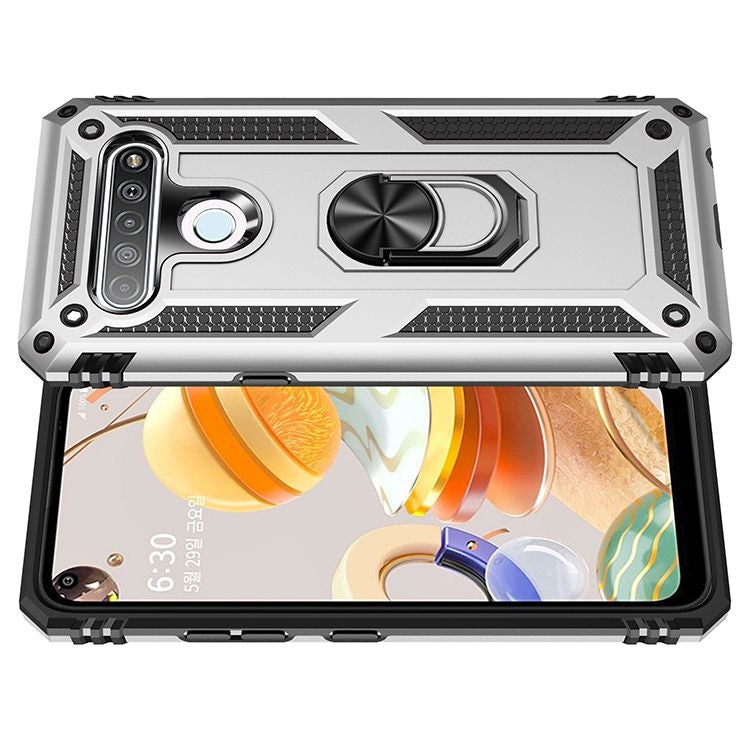 For LG K61 Shockproof TPU + PC Protective Case with 360 Degree Rotating Holder(Silver)