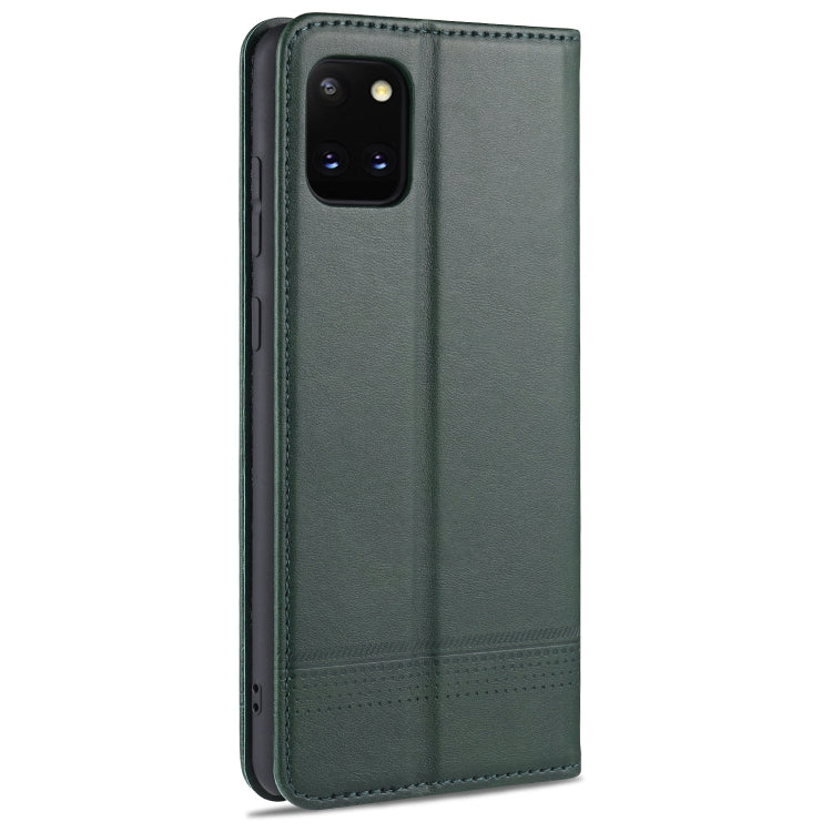 For Samsung Galaxy Note 10 Lite AZNS Magnetic Calf Texture Horizontal Flip Leather Case with Card Slots & Holder & Wallet(Dark Green)