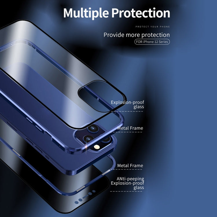 For iPhone 12 / 12 Pro Double Sides Tempered Glass Magnetic Adsorption Metal Frame Anti-peep Screen Case(Black)