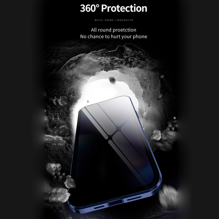 For iPhone 12 / 12 Pro Double Sides Tempered Glass Magnetic Adsorption Metal Frame Anti-peep Screen Case(Black)