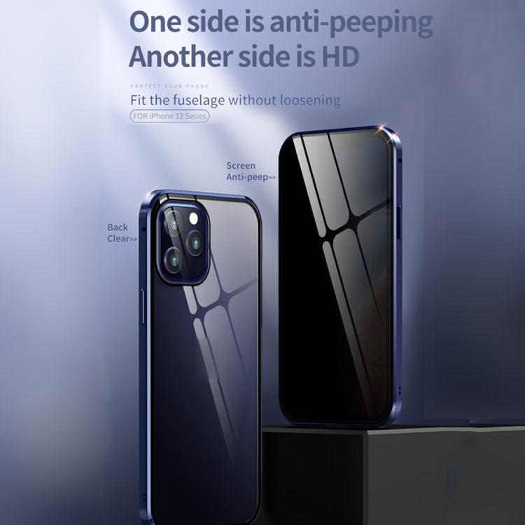 For iPhone 12 / 12 Pro Double Sides Tempered Glass Magnetic Adsorption Metal Frame Anti-peep Screen Case(Black)