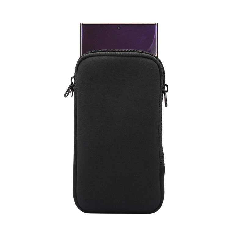 Universal Elasticity Zipper Protective Case Storage Bag with Lanyard For 6.7-6.9 inch Smart Phones(Black)