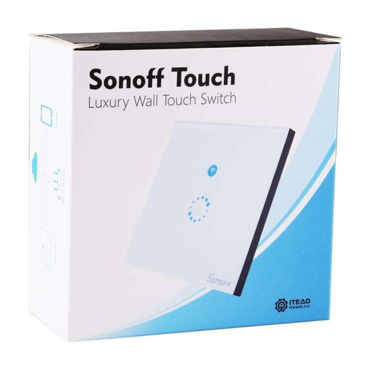 Sonoff Touch 86mm 1 Gang Tempered Glass Panel Wall Switch Smart Home Light Touch Switch, Compatible with Alexa and Google Home, AC 90V-250V 400W 2A