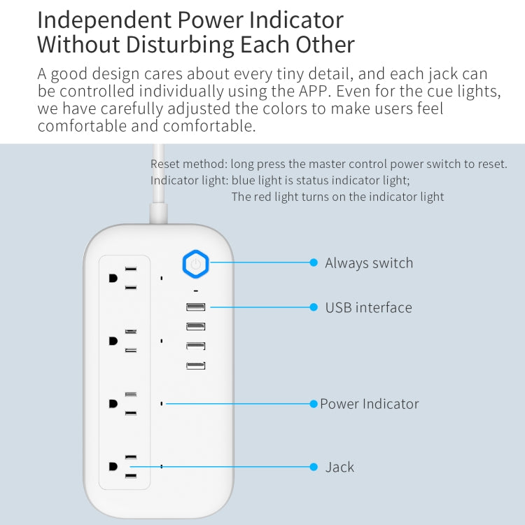 YPS11 Four Holes + 4 x USB Multi-purpose WiFi Smart Power Strip, US Plug - Smart Socket by PMC TechLife | Online Shopping South Africa | PMC TechLife