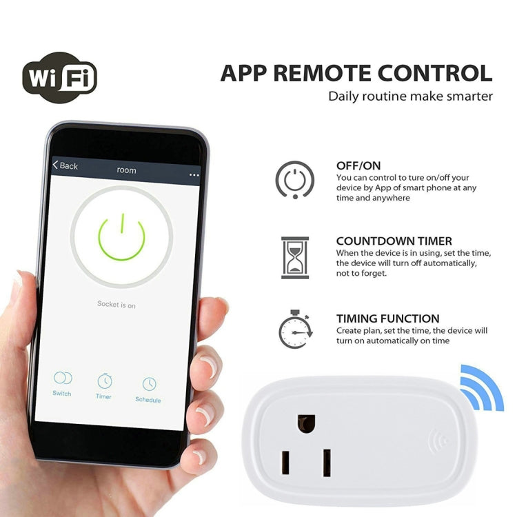 JH-G09U 15A 2.4GHz WiFi Control Hubless Smart Home Power Socket Works with Alexa & Google Home, AC 100-240V, US Plug (White)