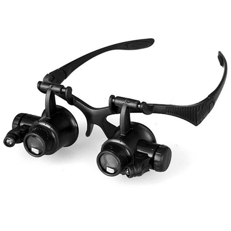 10X 15X 20X 25X Double Eye Glasses Lens Jeweler Watch Repair Head Magnifier with 2 LED Lights(Black) - free shipping - PMC Jewellery - Order now!
