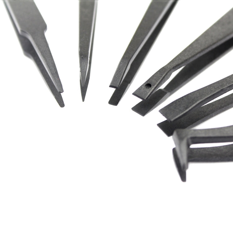 JF-S6in1 6 in 1 Anti-static Carbon Fiber Straight and Curved Tip Tweezers(Black) - Tweezers by JIAFA | Online Shopping South Africa | PMC TechLife | Buy Now Pay Later Mobicred