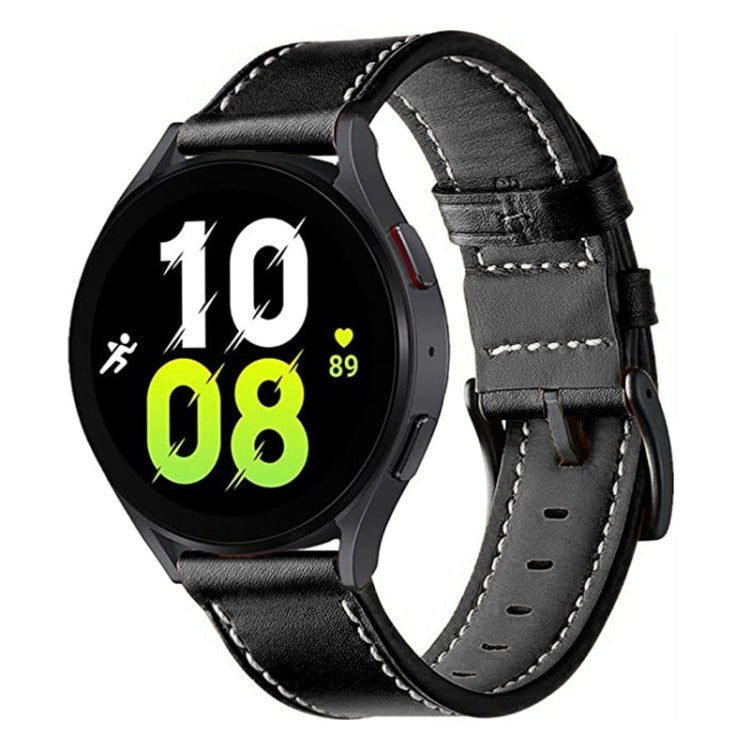 For Garmin Forerunner 265 / 255 / Vivoactive 4 / Venu 2 22mm Stitching Black Buckle Genuine Leather Watch Band (Black)