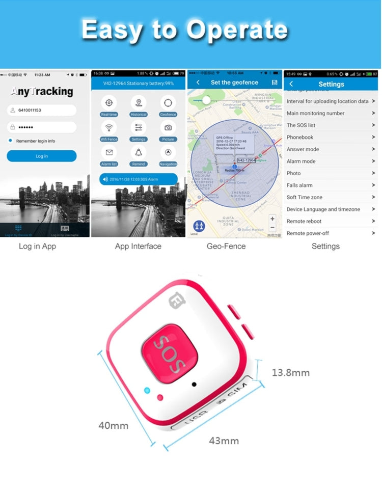 REACHFAR V28 Necklace Style GSM Mini LBS WiFi AGPS Tracker SOS Communicator(Blue)