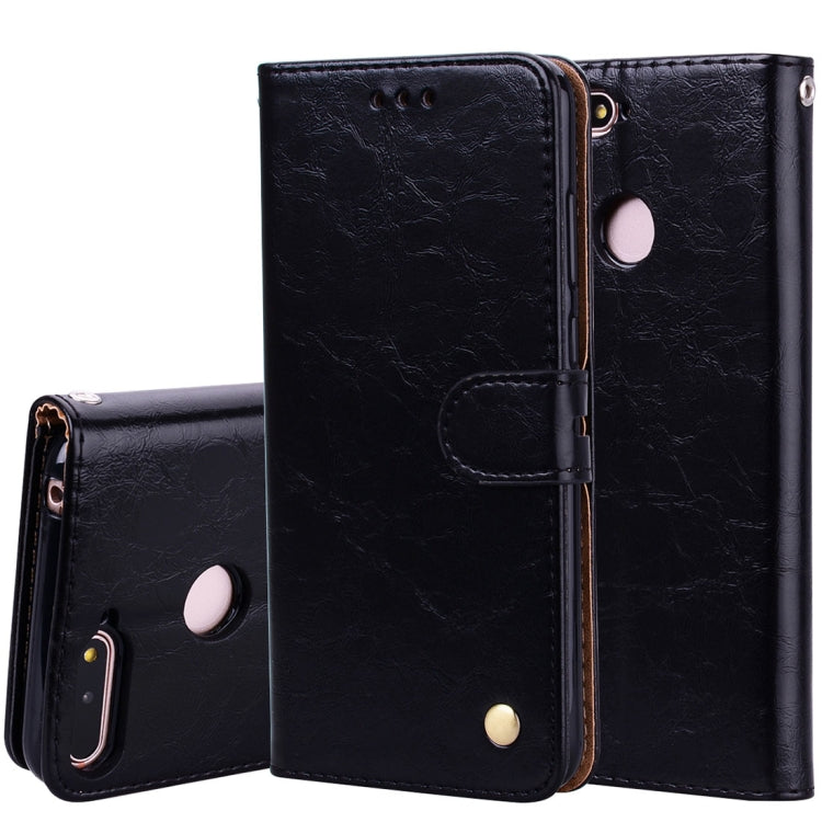 Business Style Oil Wax Texture Horizontal Flip Leather Case for Huawei Honor 7A (with fingerprint hole), with Holder & Card Slots & Wallet(Black)