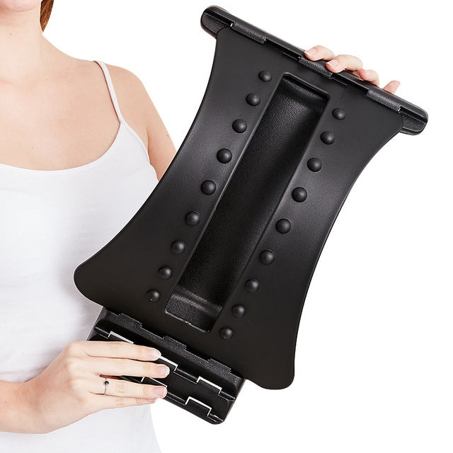 Lumbar Traction Stretching Device Posture Corrector Waist Support Spine Pain Relief Back Massage Stretcher(Black Blue)