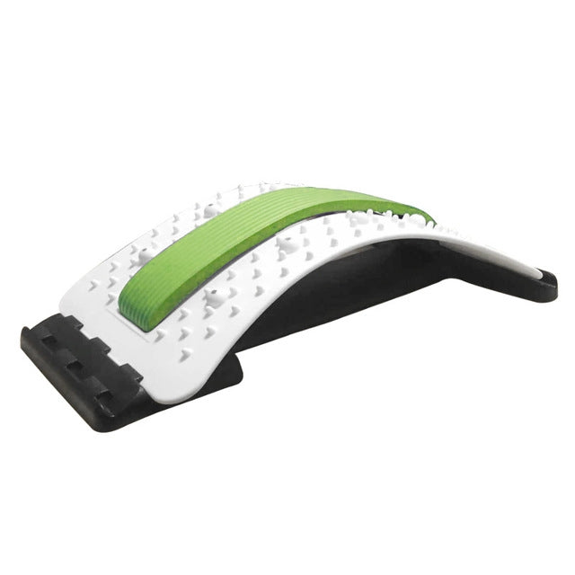 Lumbar Traction Stretching Device Posture Corrector Waist Support Spine Pain Relief Back Massage Stretcher(White + Green)