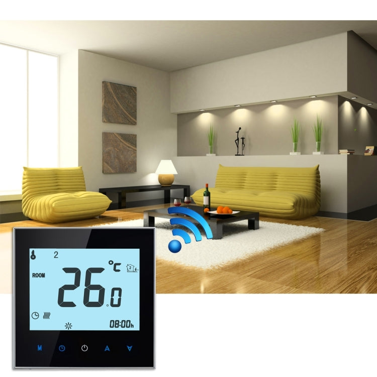 BHT-1000-GA-WIFI 3A Load Water Heating Type Touch LCD Digital WiFi Heating Room Thermostat, Display Clock / Temperature / Periods / Time / Week / Heat etc.(Black)