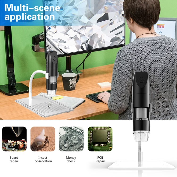 316 50-1000X Adjustable Smart Wifi USB Digital Microscope (Black) - free shipping - PMC Jewellery - Order now!