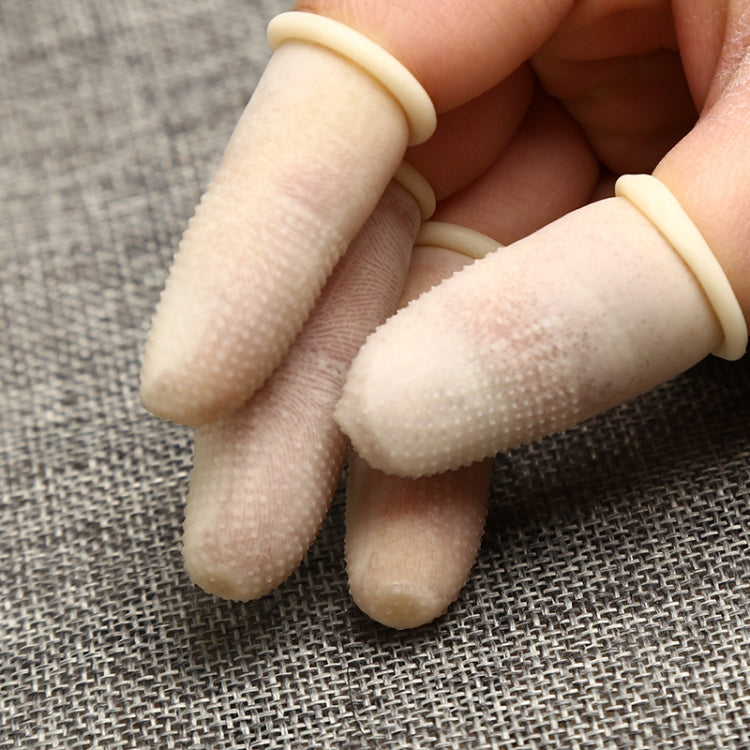 100pcs / Pack Antistatic Antislip Durable Fingertips Latex Protective Gloves, Size: M, 2.6*6.3cm(Khaki) - free shipping - PMC Jewellery - Order now!