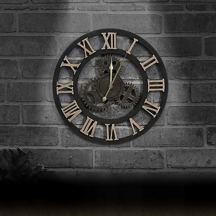 Originality American Industrial Style Wood Vintage Old Gear Wall Clock(Gold) - free shipping - PMC Jewellery - Order now!