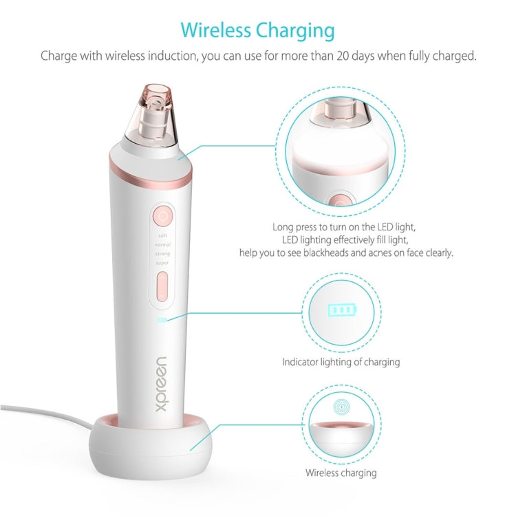 XPREEN XPRE037 Wireless Charging Multi-function Blackhead Extractor Pore Cleanser with Four Probes & LED Lighting Function(White)