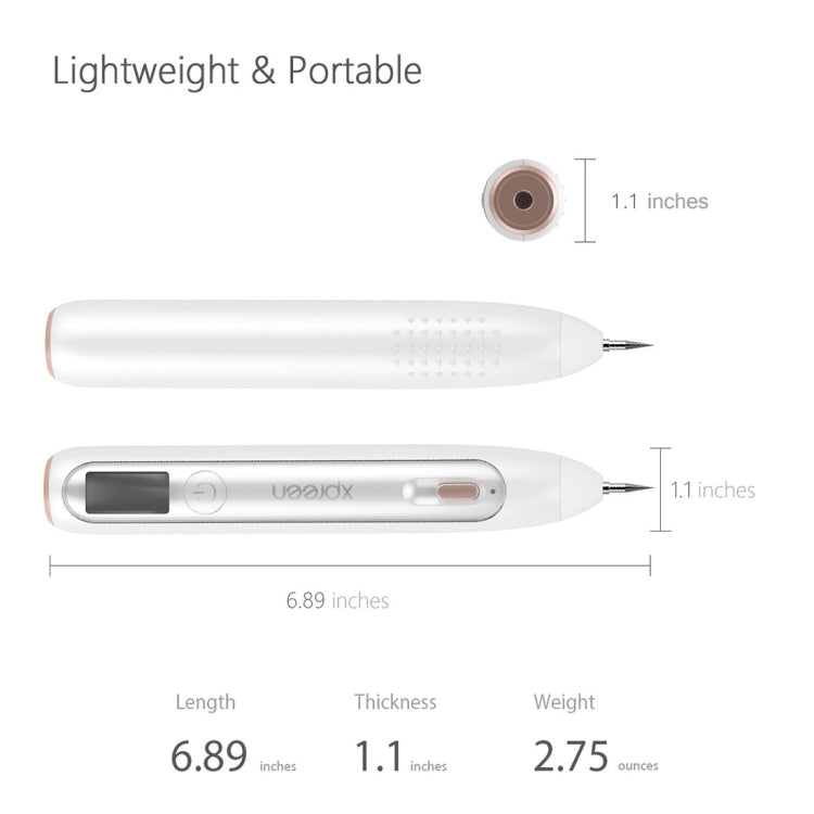 XPREEN XPRE051 Professional Wireless Rechargeable Mole Freckle Dark Spots Tattoo Wart Removal Pen Skin Tag Spot Eraser Pro Beauty Sweep Spot Pen Kit With LED Screen & Spotlight(White) - free shipping - PMC Jewellery - Order now!