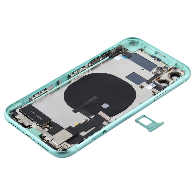 Battery Back Cover Assembly (with Side Keys & Power Button + Volume Button Flex Cable & Wireless Charging Module & Motor & Charging Port & Speaker Ringer Buzzer & Card Tray & Camera Lens Cover) for iPhone 11(Green)