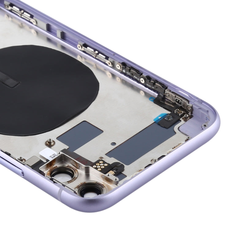 Battery Back Cover Assembly (with Side Keys & Power Button + Volume Button Flex Cable & Wireless Charging Module & Motor & Charging Port & Speaker Ringer Buzzer & Card Tray & Camera Lens Cover) for iPhone 11(Purple)