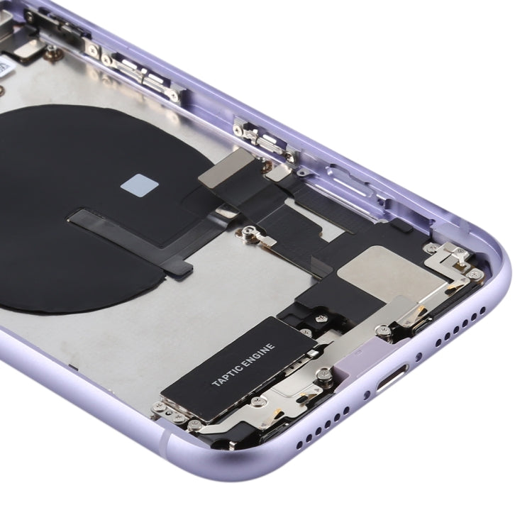 Battery Back Cover Assembly (with Side Keys & Power Button + Volume Button Flex Cable & Wireless Charging Module & Motor & Charging Port & Speaker Ringer Buzzer & Card Tray & Camera Lens Cover) for iPhone 11(Purple)