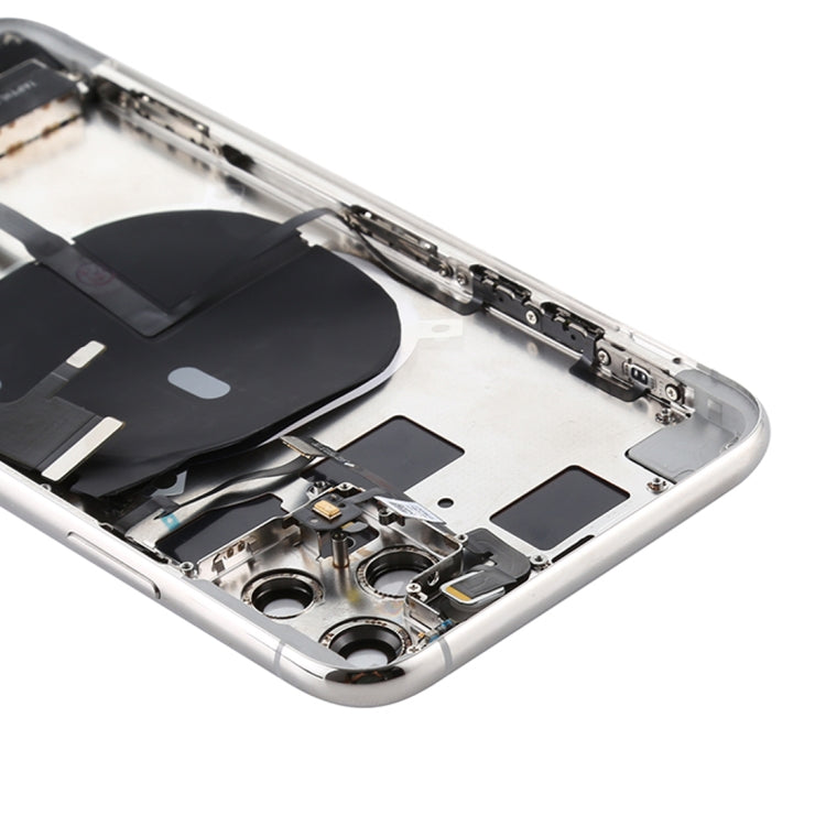 Battery Back Cover Assembly (with Side Keys & Power Button + Volume Button Flex Cable & Wireless Charging Module & Motor & Charging Port & Speaker Ringer Buzzer & Card Tray & Camera Lens Cover) for iPhone 11 Pro(Silver)