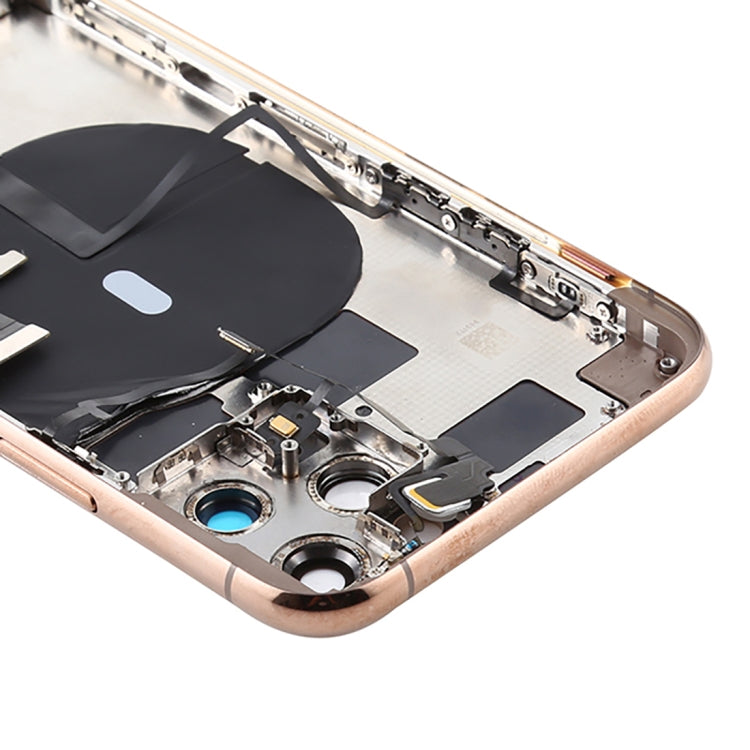Battery Back Cover Assembly (with Side Keys & Power Button + Volume Button Flex Cable & Wireless Charging Module & Motor & Charging Port & Speaker Ringer Buzzer & Card Tray & Camera Lens Cover) for iPhone 11 Pro Max(Gold)