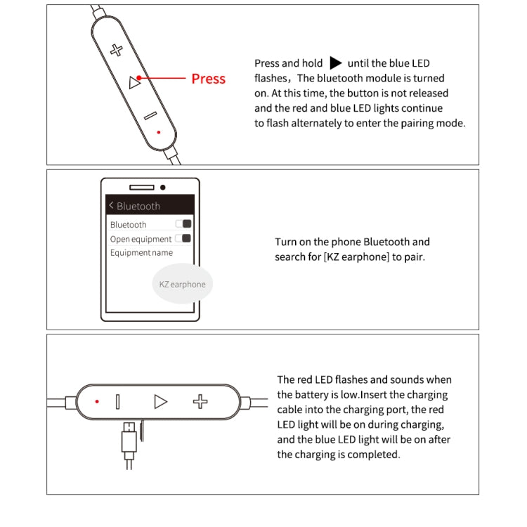 KZ Water-resistant High Fidelity Bluetooth Upgrade Cable for KZ ZST / ZS10 / ES4 / ES3 / ZSR Earphones(Black)