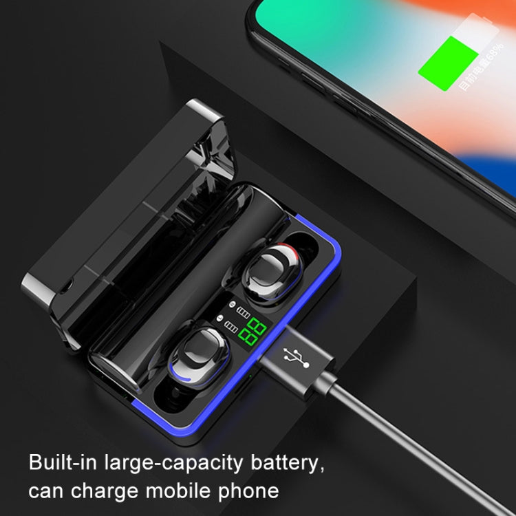 W12 IPX6 Water-resistant Bluetooth 5.0 Touch Wireless Bluetooth Earphone with Charging Box, Support Power Digital Display & Breathing Light Bar & HD Call & Power Bank (Black)