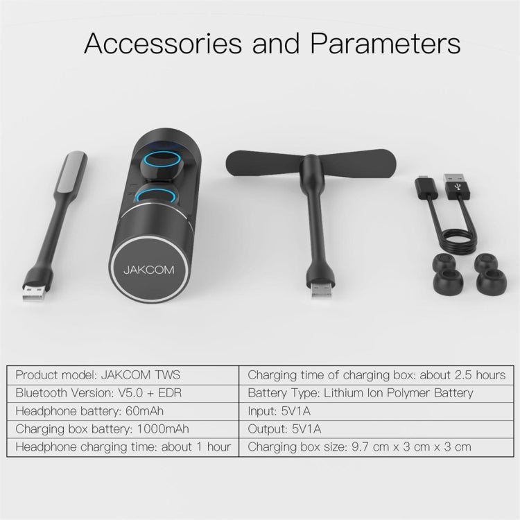 JAKCOM TWS Bluetooth 5.0 Multi-function Waterproof Wireless Bluetooth Headset(Black) - TWS Earphone by JAKCOM | Online Shopping South Africa | PMC Jewellery | Buy Now Pay Later Mobicred