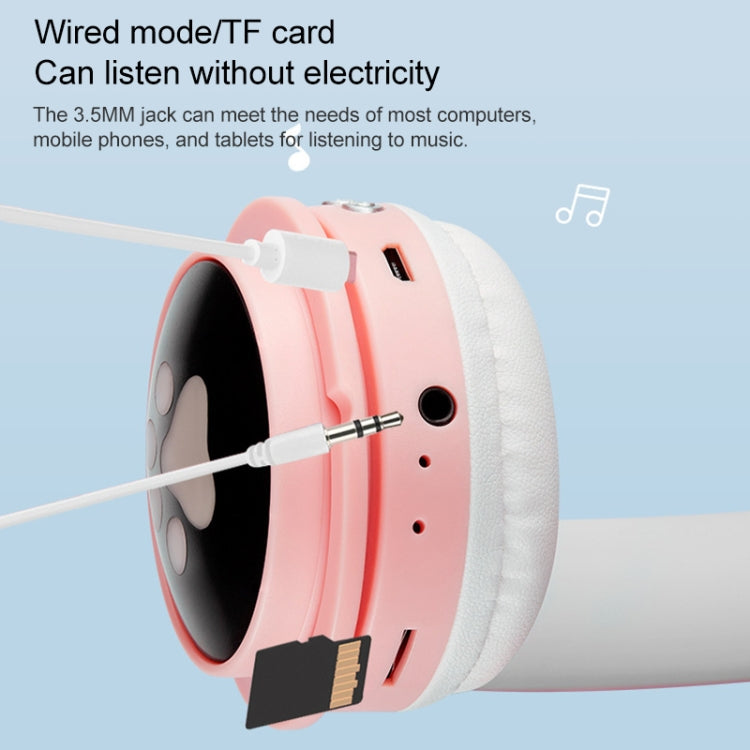 B30 Cat Paw Cat Ears Colorful Luminous Foldable Bluetooth Headset with 3.5mm Jack & TF Card Slot(White) - Headset & Headphone by PMC TechLife | Online Shopping South Africa | PMC TechLife