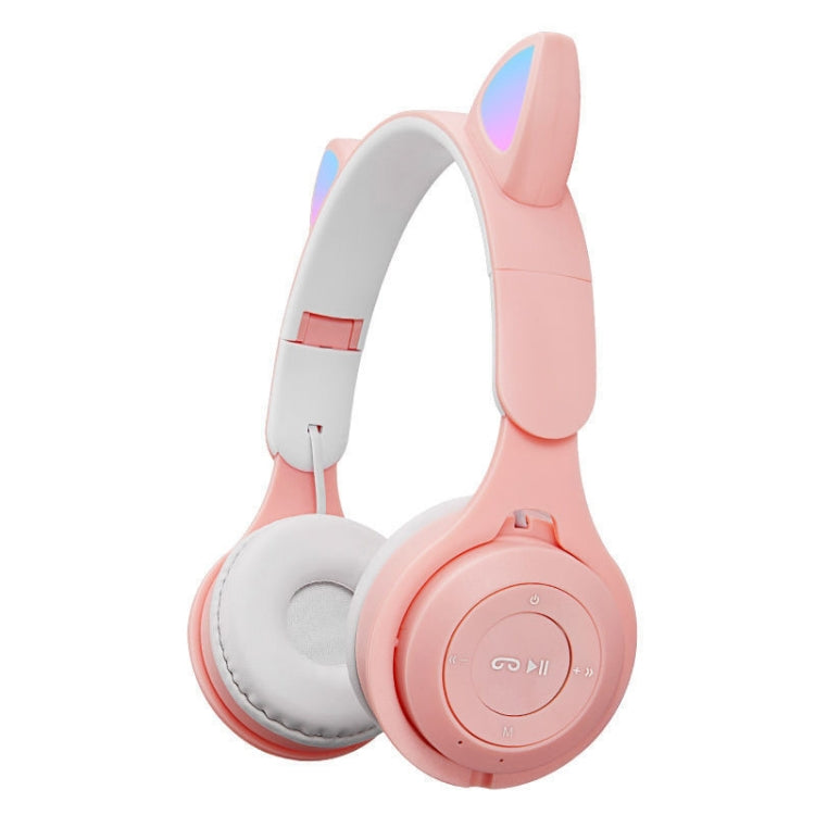 M6 Luminous Cat Ears Two-color Foldable Bluetooth Headset with 3.5mm Jack & TF Card Slot(Pink)