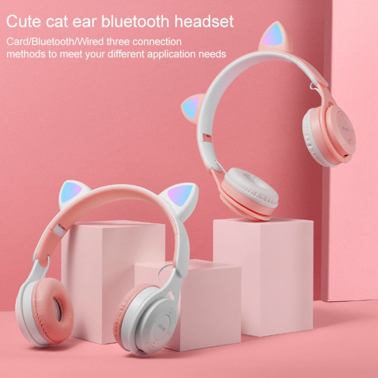 M6 Luminous Cat Ears Two-color Foldable Bluetooth Headset with 3.5mm Jack & TF Card Slot(White)