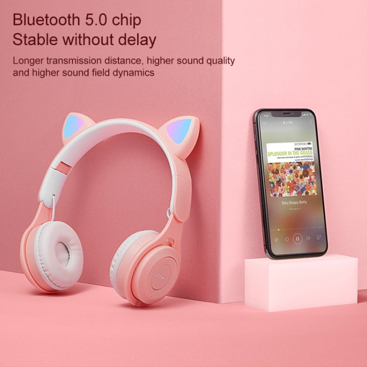 M6 Luminous Cat Ears Two-color Foldable Bluetooth Headset with 3.5mm Jack & TF Card Slot(White)