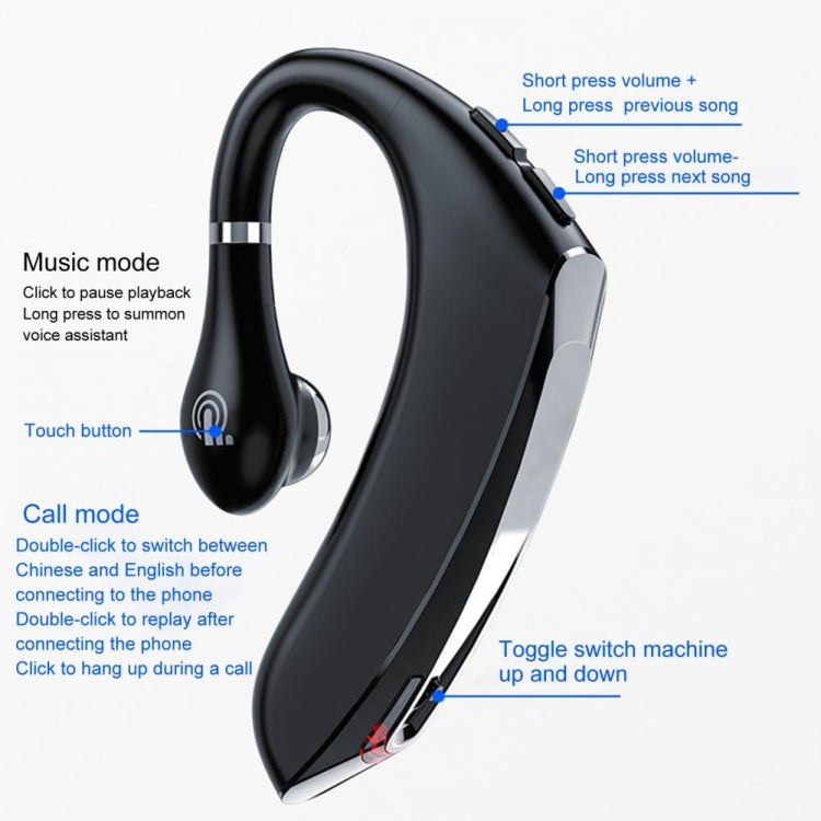 DS800 Bluetooth 5.0 Universal Hanging Ear Style Business Sports Wireless Bluetooth Earphone, Classic Version (Black)
