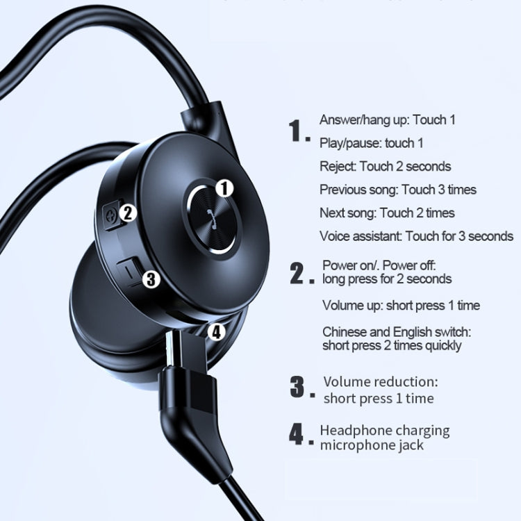 M-1 Back-mounted Touch Noise Reduction Bone Conduction Bluetooth Earphone with Detachable Microphone (Black)