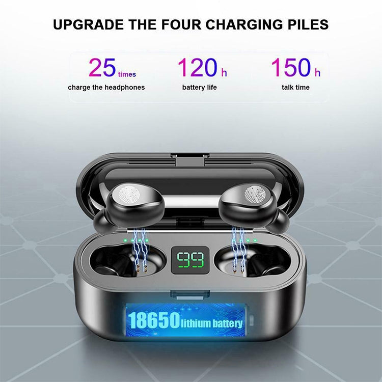 F9 TWS V5.0 Touch Control Binaural Wireless Bluetooth Headset with Charging Case and Digital Display
