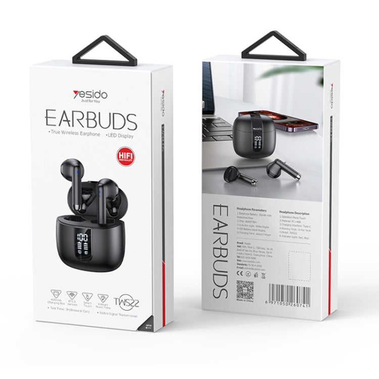 Yesido TWS22 Bluetooth 5.3 LED Digital Display TWS Wireless Bluetooth Earphone (Black) - TWS Earphone by Yesido | Online Shopping South Africa | PMC TechLife | Buy Now Pay Later Mobicred