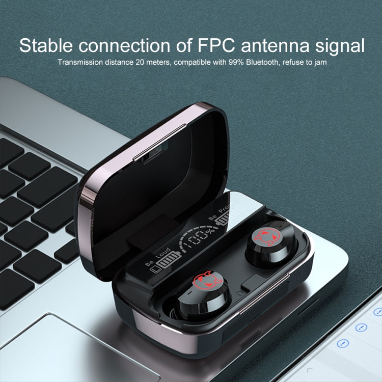 M23 Little Devil Pattern Intelligent Noise Reduction Touch Bluetooth Earphone with Three-screen Battery Display & Mirror Charging Box, Support HD Call & Siri (Black)