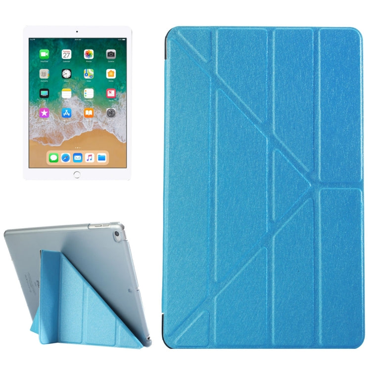 For iPad 9.7 (2018) & iPad 9.7 (2017) & iPad Air Silk Texture Horizontal Deformation Flip Leather Case with Three-folding Holder(Blue)
