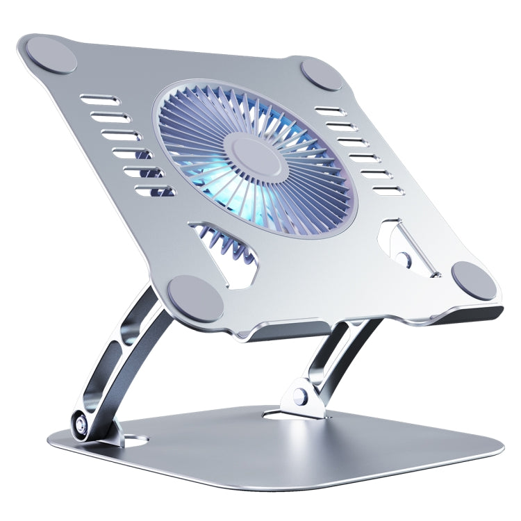 R-JUST HZ22 Dual-purpose Desktop Fan Aluminum Alloy Laptop Bracket with Light(Silver)
