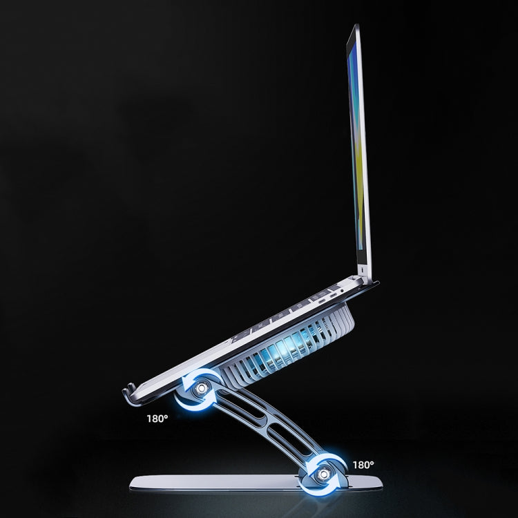 R-JUST HZ22 Dual-purpose Desktop Fan Aluminum Alloy Laptop Bracket with Light(Silver)