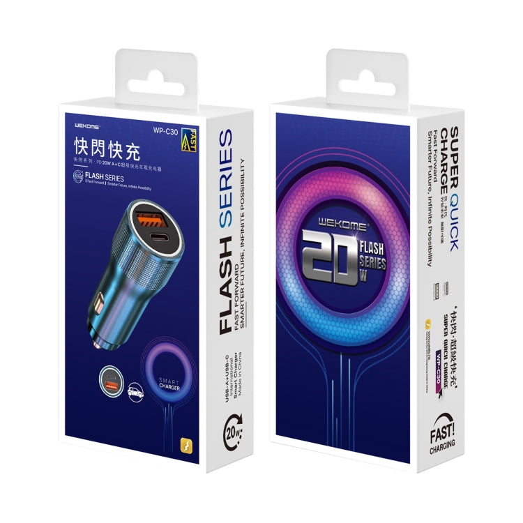 WK WP-C30 20W QC3.0 USB + PD UB-C / Type-C Interface Flash Series Car Fast Charger(Silver) - free shipping - PMC TechLife - Order now!