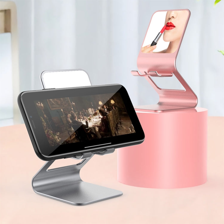 Universal Mobile Phone / Tablet PC Multifunctional Metal Desktop Stand with Makeup Mirror (Pink) - Desktop Holder by PMC TechLife | Online Shopping South Africa | PMC TechLife