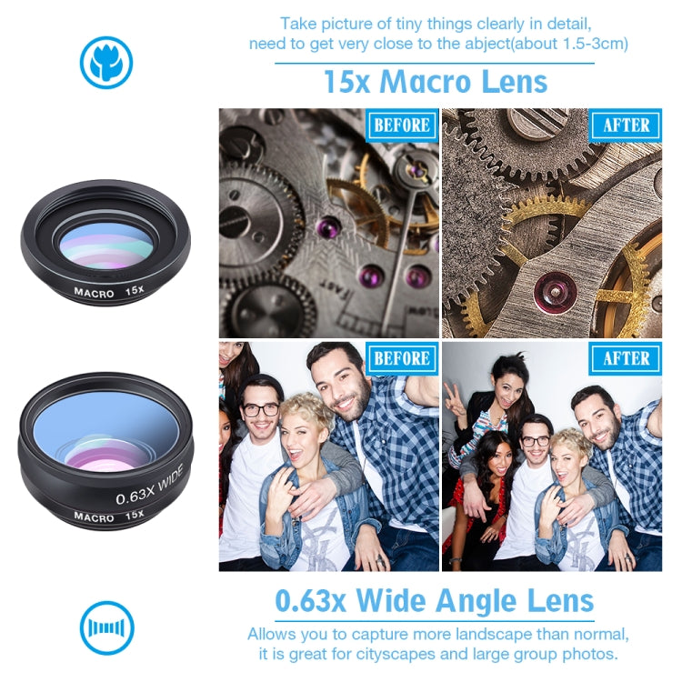 APEXEL APL-DG10 Macro Wide-angle Fisheye Telephoto CPL Flow Filter Radial Filter Star Filter Kaleidoscope 3 & 6 Lens Kit, For iPhone, Samsung, Huawei, Xiaomi, HTC and Other Smartphones, Ultra-thin Digital Camera