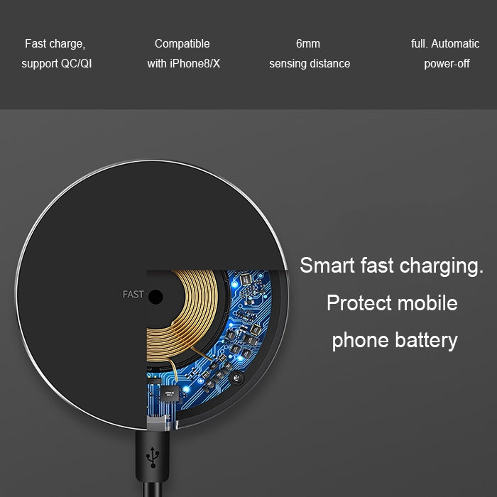 GY-68 Ultra-Thin Aluminum Alloy Wireless Fast Charging Qi Charger Pad(Black Red)