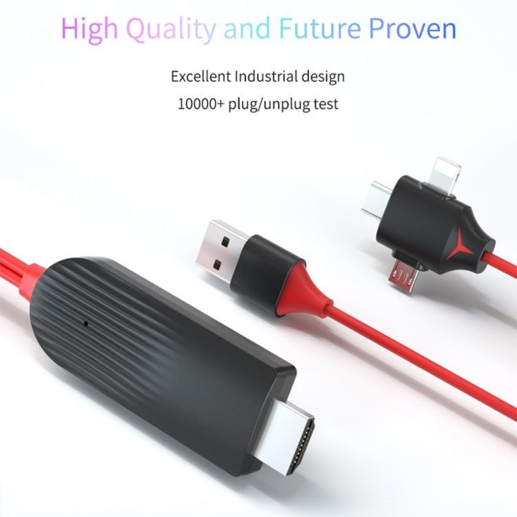 MiraScreen L7-8 3 in 1 8 Pin + Micro USB + USB-C / Type-C to HDMI Video Converter Cable, Cable Length: 2m