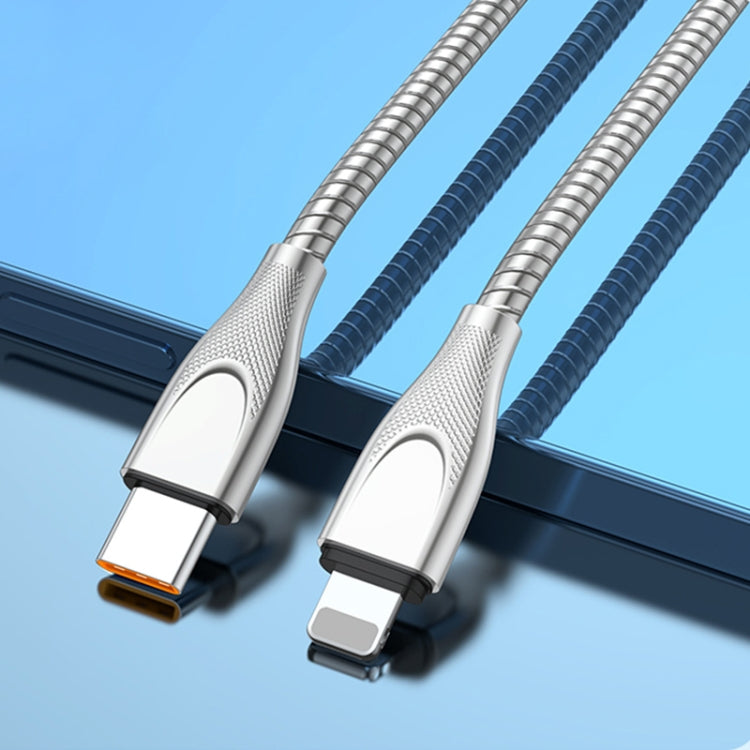 ADC-009 USB-C / Type-C to 8 Pin Zinc Alloy Hose Fast Charging Data Cable, Cable Length: 1m (Silver)