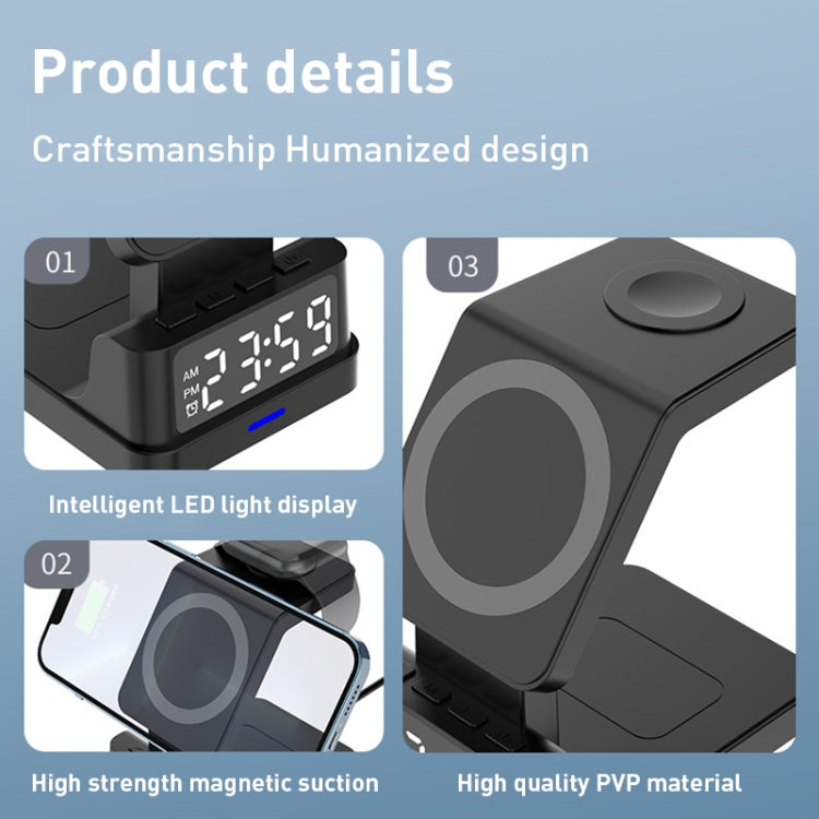 15W 4 in 1 Magnetic Clock Desktop Vertical Wireless Charger (Black) - by PMC TechLife | Online Shopping South Africa | PMC TechLife